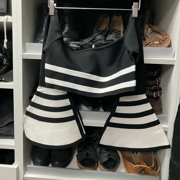 Bebe cropped sexy black white nightclub top blouse - Picture 2 of 8